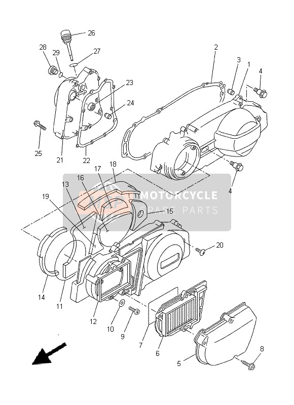 Yamaha YP250R 2014 Tapa del cárter 1 para un 2014 Yamaha YP250R